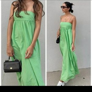 Zara | Dresses | Zara Ss2 Green Striped Midi Dress 367104 Xs | Poshmark